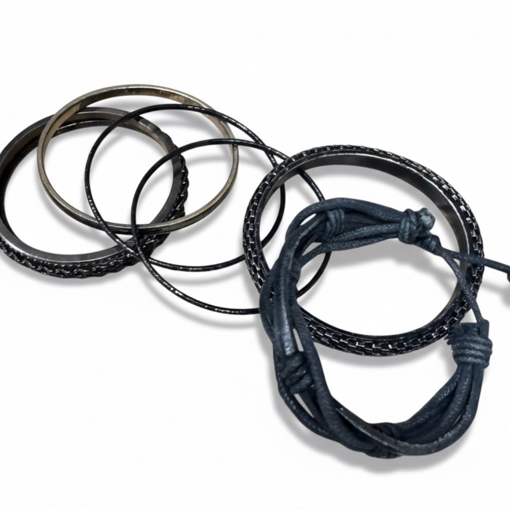 Black Bracelet Stack Set Boho Layered Bangles & A… - image 4